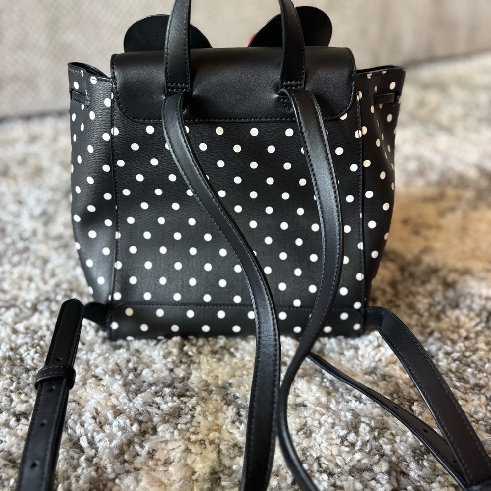 Kate Spade Black and Red Minnie Mouse Polka Dot Backpack Purse - Picture 4 of 8